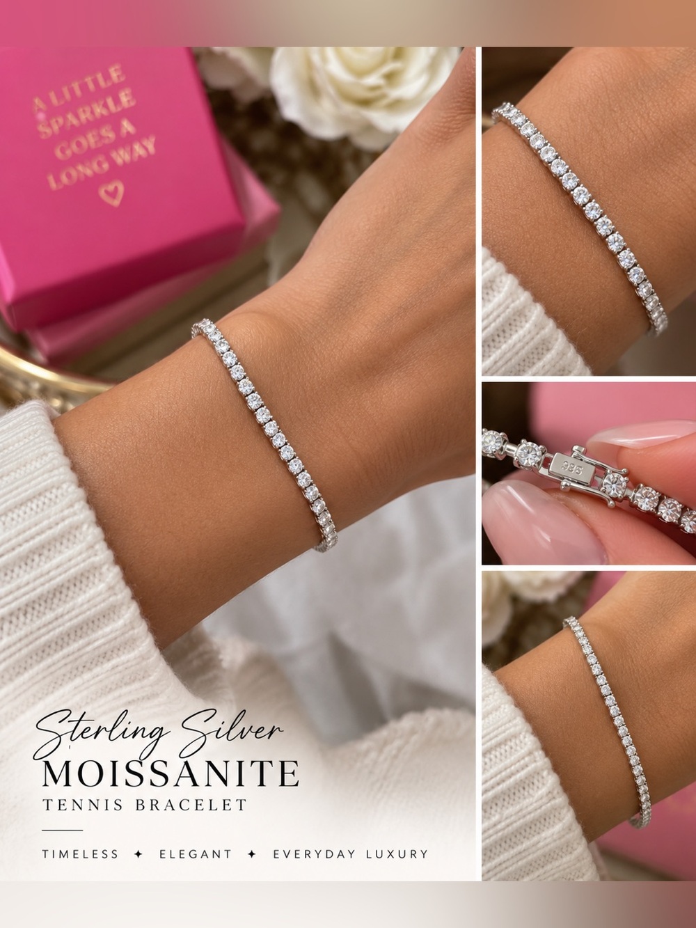 Sterling Silver Tennis Bracelet with Moissanite Stones 7” | New with Tags